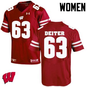 Women's Wisconsin Badgers NCAA #63 Michael Deiter Red Authentic Under Armour Stitched College Football Jersey YE31F60IY